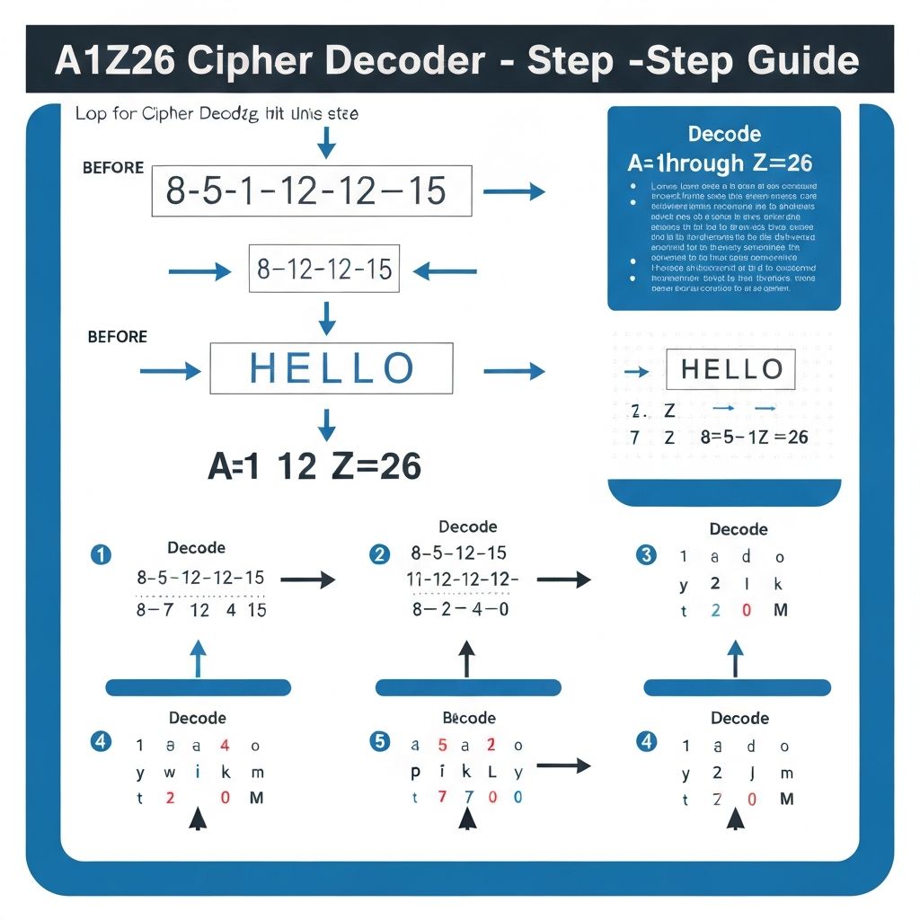 A1Z26 Cipher Decoder - Step-by-Step Guide showing encoded to decoded message transformation