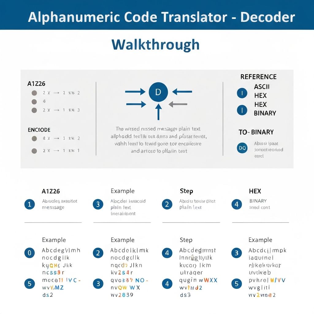 Alphanumeric Code Translator - Decoder Walkthrough showing encoded message transformation to decoded text