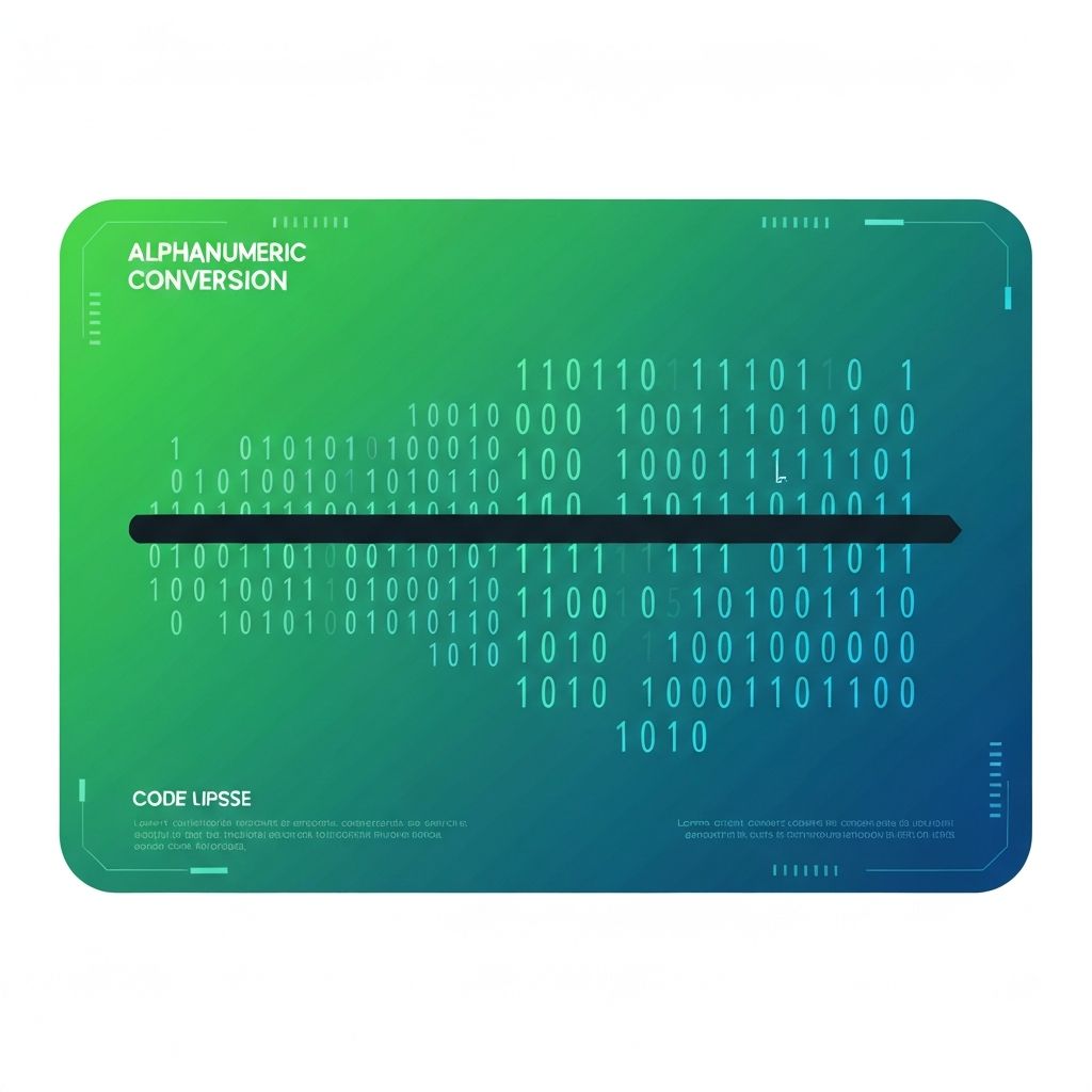 Alphanumeric converter showing text transforming into numbers and digital codes
