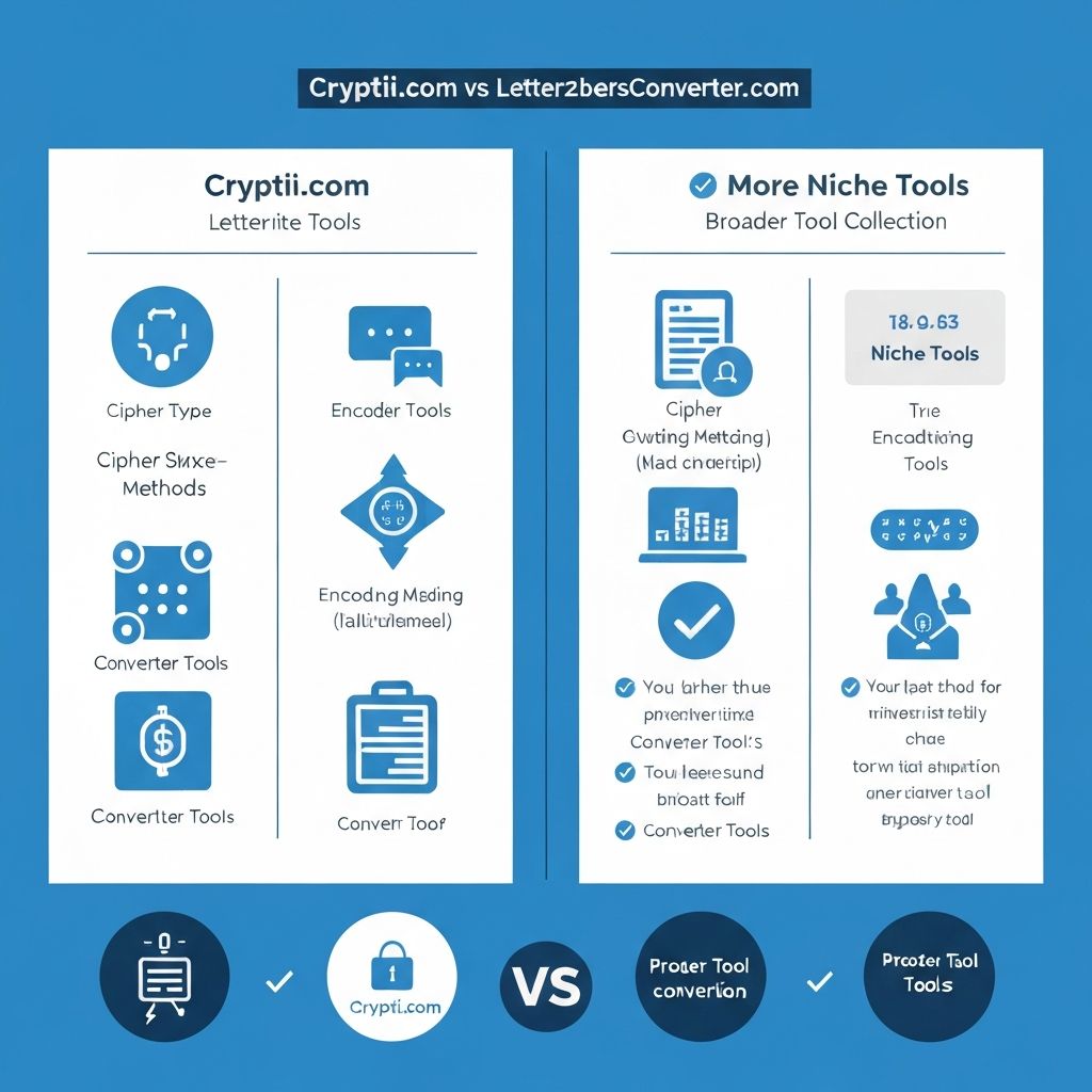 Cryptii.com vs Letters2NumbersConverter.com comparison showing features and benefits of both cipher converter platforms