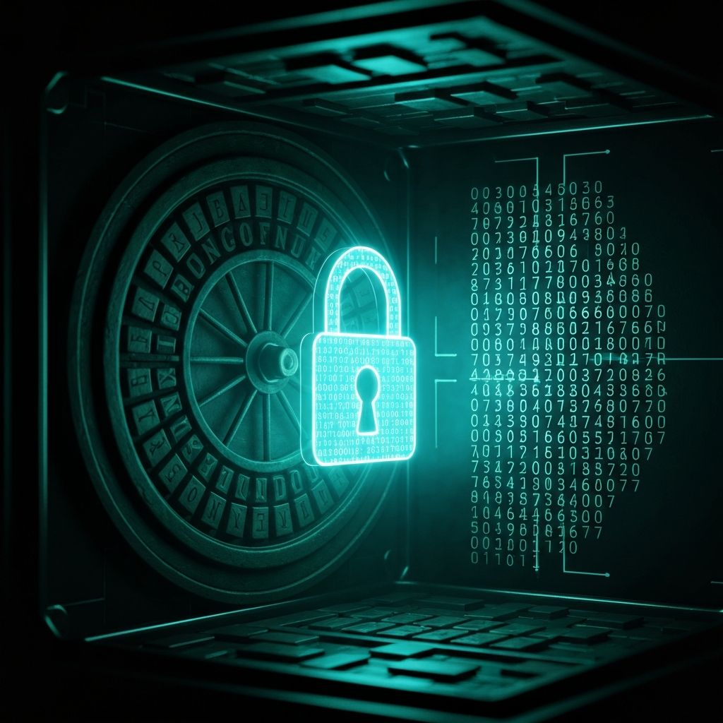 Cryptography visualization with cipher wheels and digital security elements