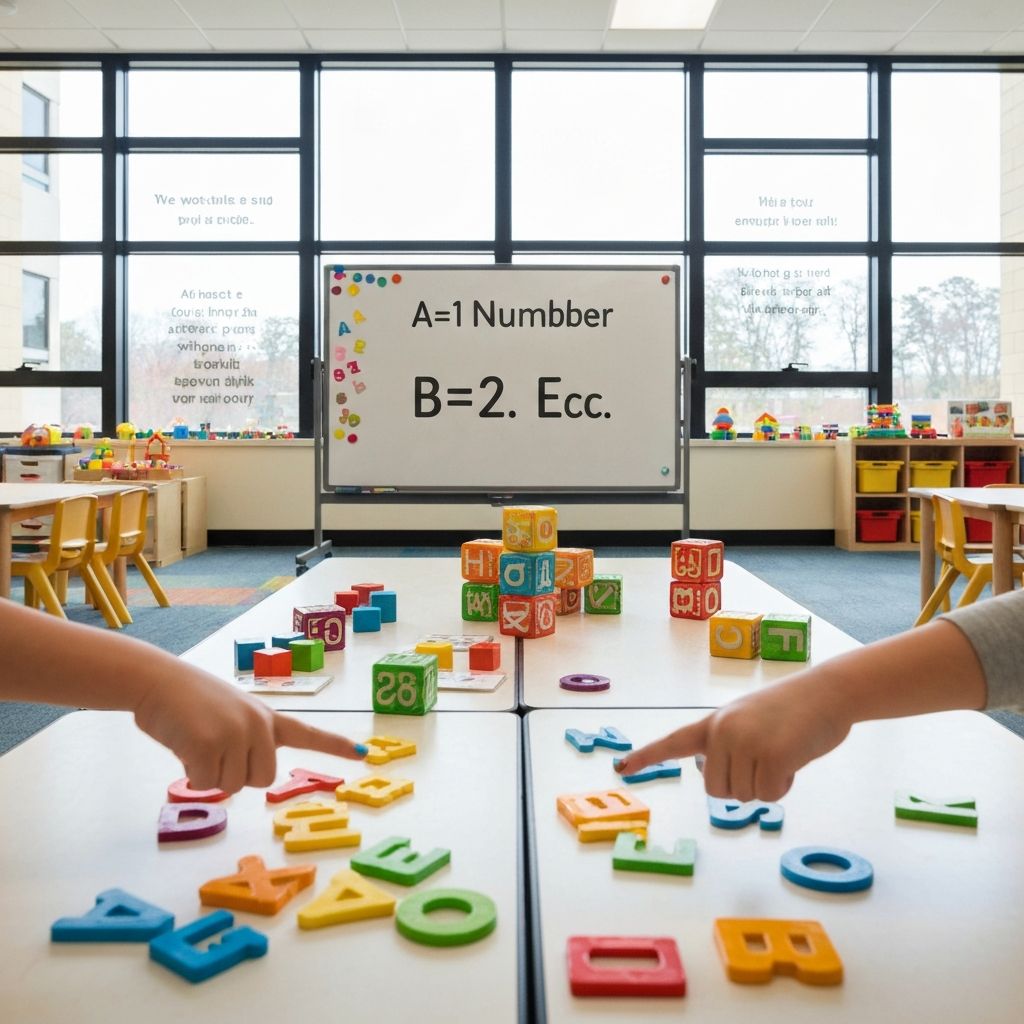 Classroom setting with students learning letter-number conversions