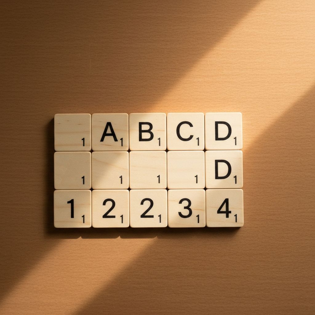 Letter tiles ABC alongside number tiles 123 demonstrating the letter to numbers code system
