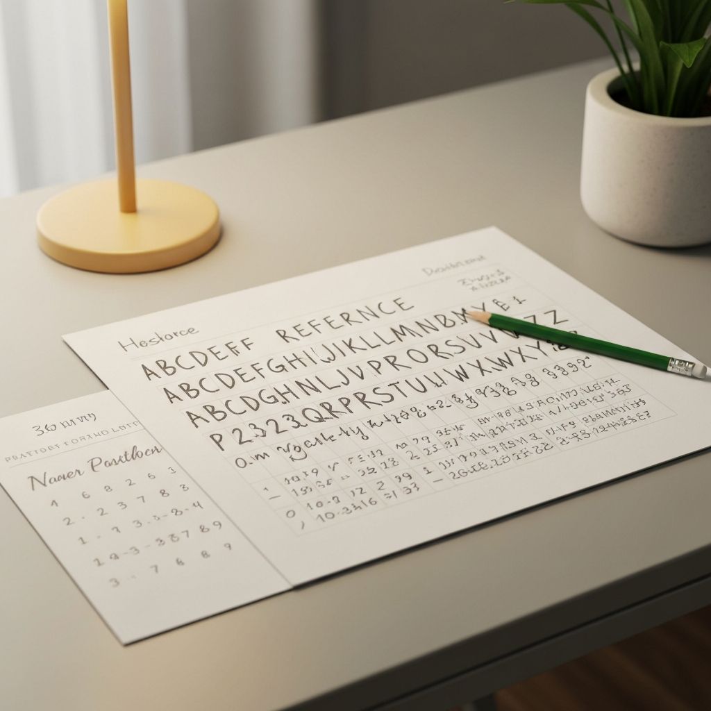 Hand writing letter-to-number conversion calculations on paper